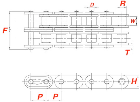 #100-2 Double Strand Straight Sidebar Roller Chain - 10ft Box